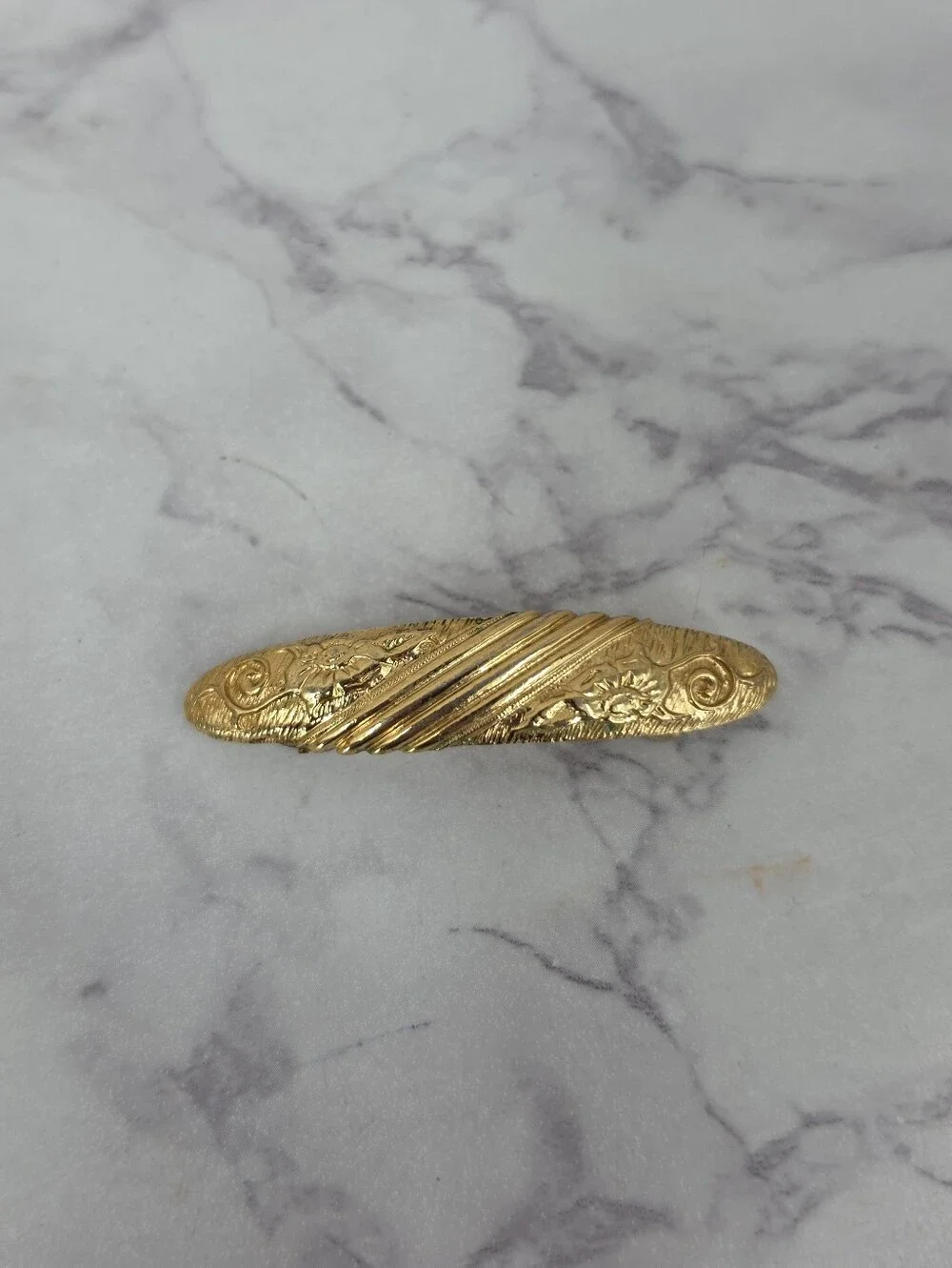Vintage French Hair Barrettes Gold-Tone Vintage Floral Filigree Pearl Accent